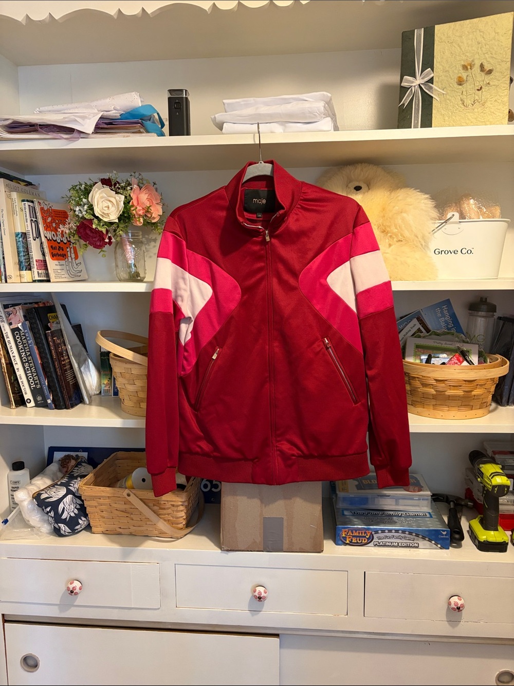 Maje Colorblock Bomber Jacket in Red and Pink Women’s Medium/Large Size 40